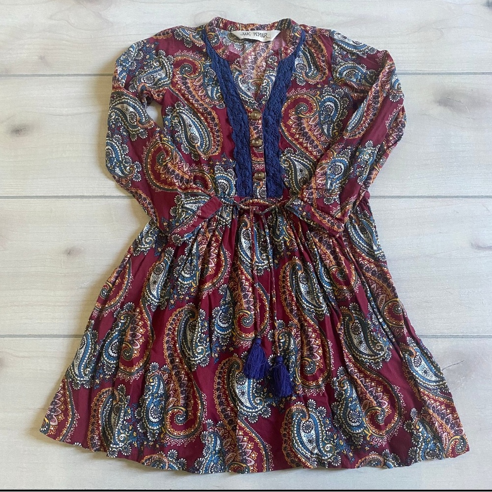 Jak & Peppar Paisley Kids Dress with Navy Accents